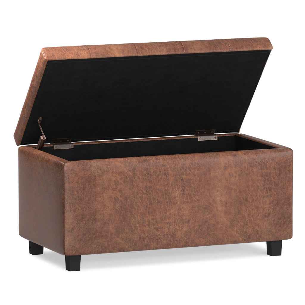 34" Dark Brown and Brown Upholstery Storage Ottoman
