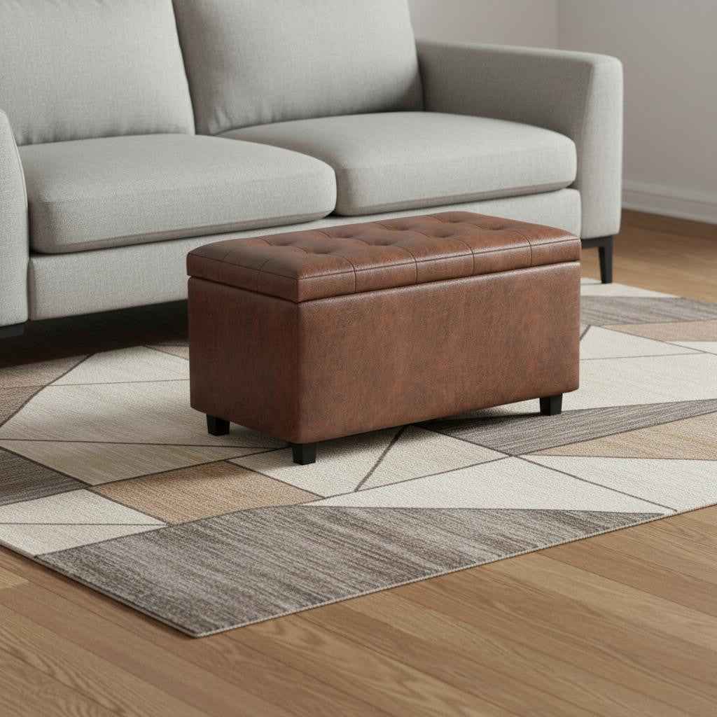 34" Dark Brown and Brown Upholstery Storage Ottoman