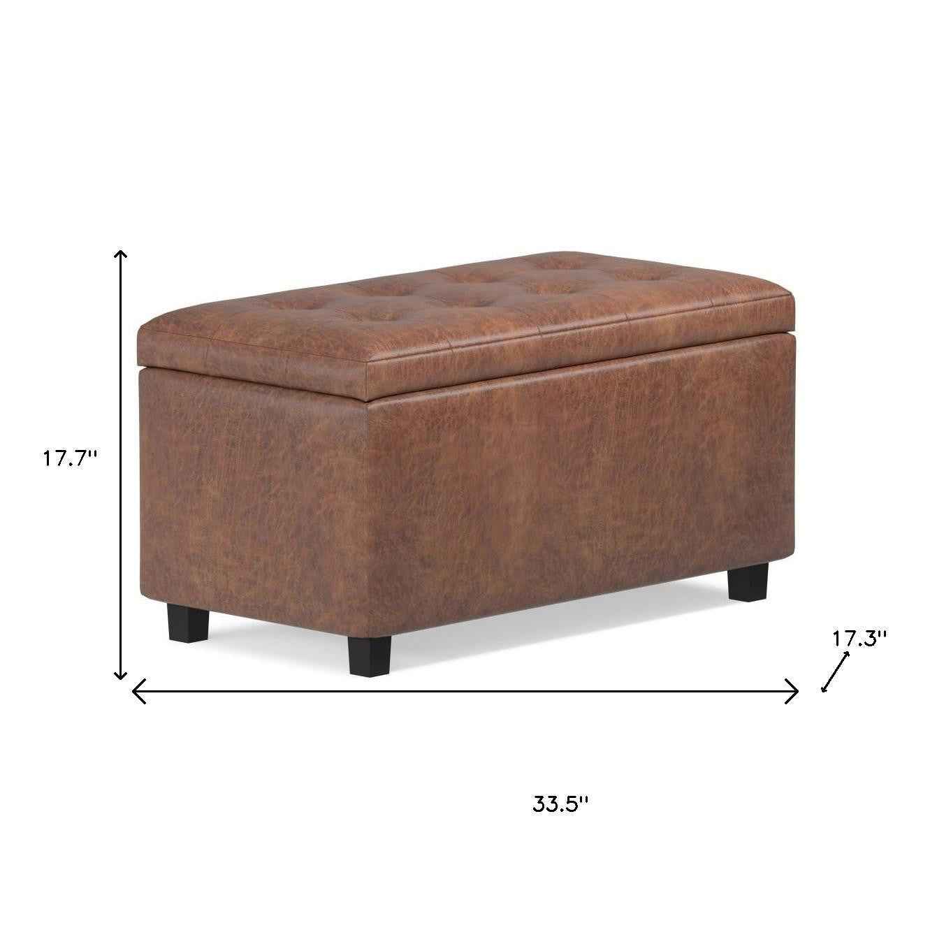 34" Dark Brown and Brown Upholstery Storage Ottoman