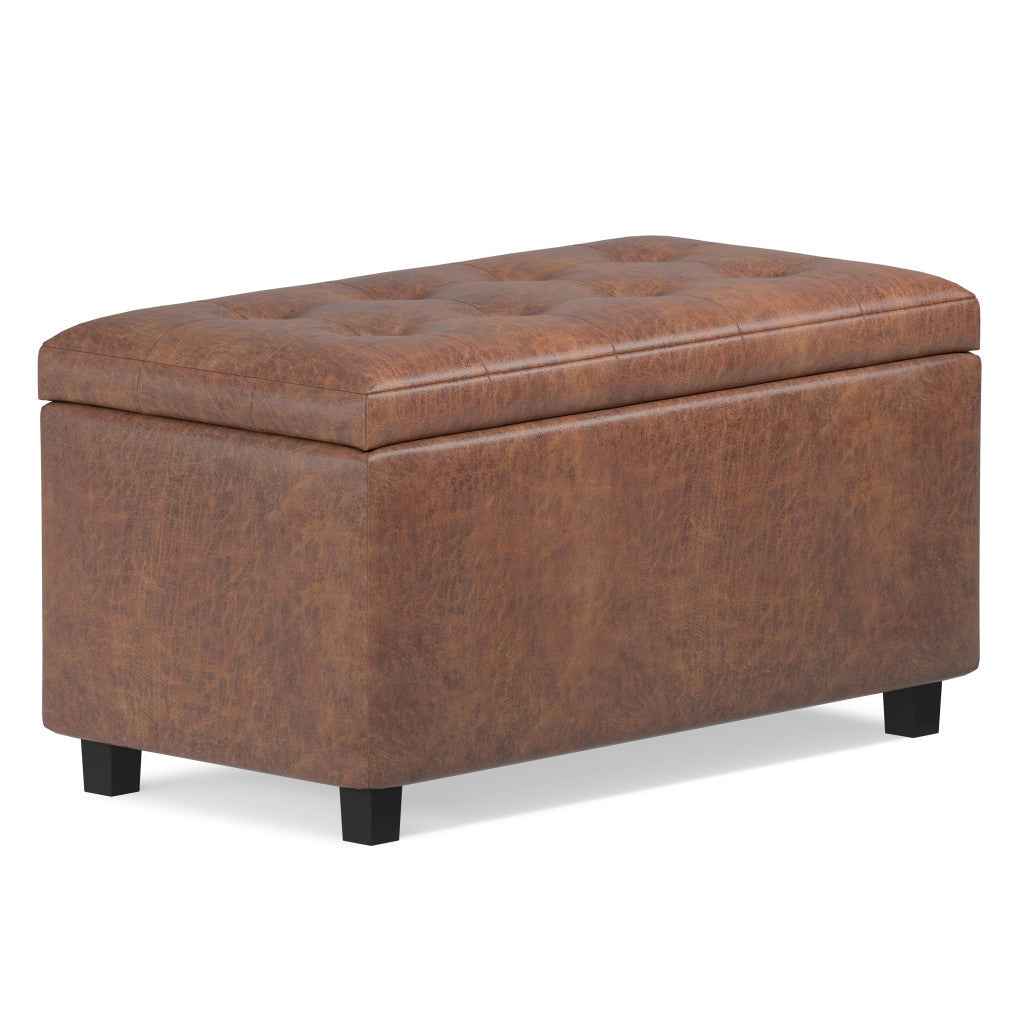 34" Dark Brown and Brown Upholstery Storage Ottoman