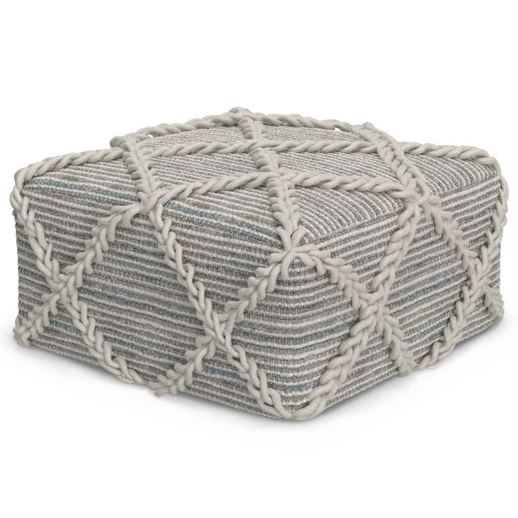20" Gray Wool Pouf Ottoman