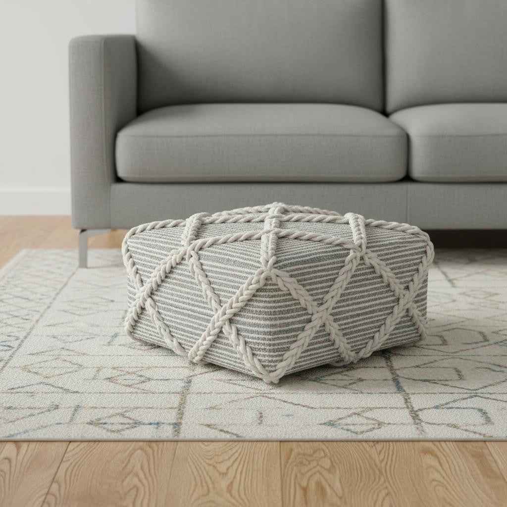 20" Gray Wool Pouf Ottoman