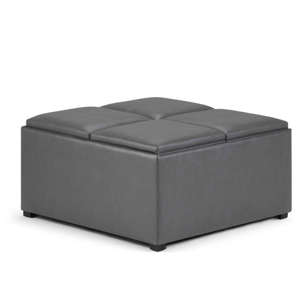 35" Gray and Dark Brown Leather Cocktail Ottoman With Storage