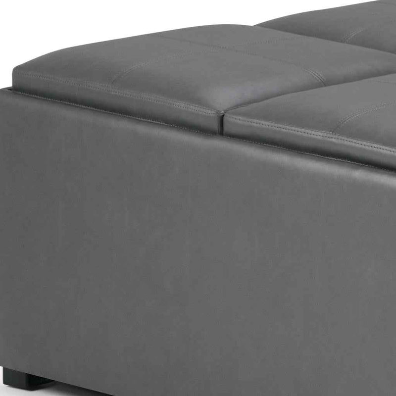 35" Gray and Dark Brown Leather Cocktail Ottoman With Storage