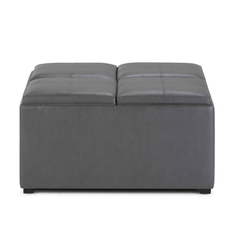 35" Gray and Dark Brown Leather Cocktail Ottoman With Storage