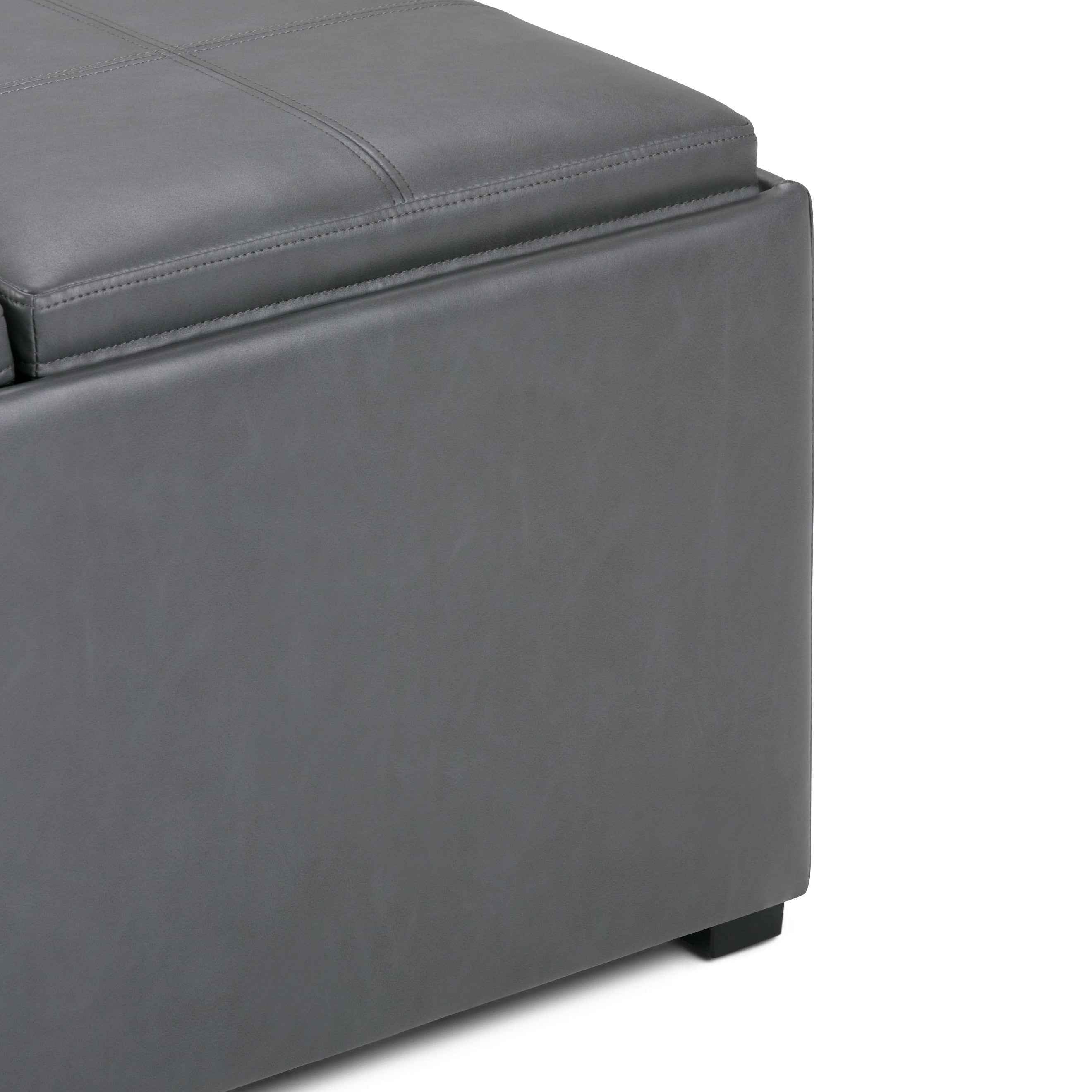 35" Gray and Dark Brown Leather Cocktail Ottoman With Storage