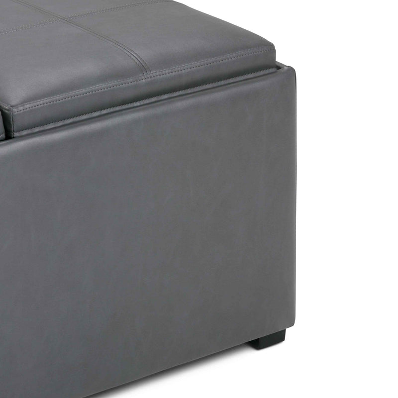 35" Gray and Dark Brown Leather Cocktail Ottoman With Storage