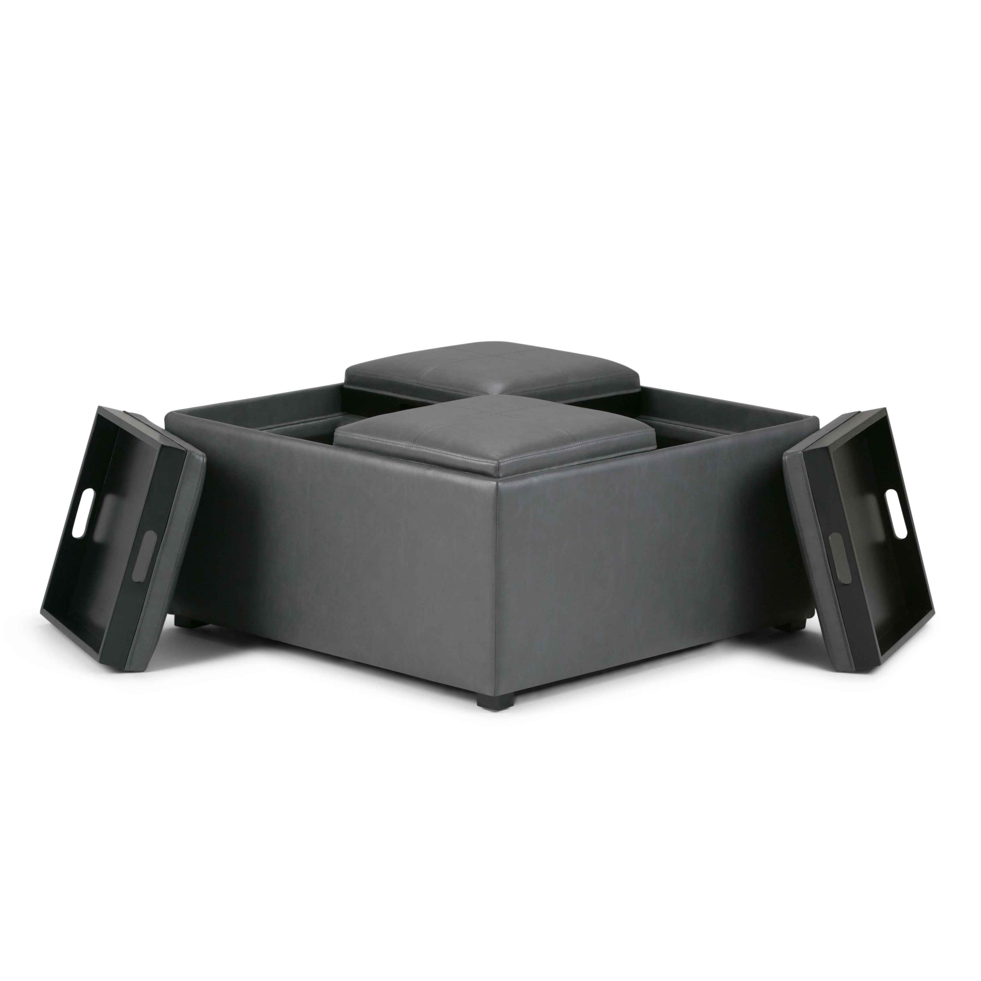 35" Gray and Dark Brown Leather Cocktail Ottoman With Storage