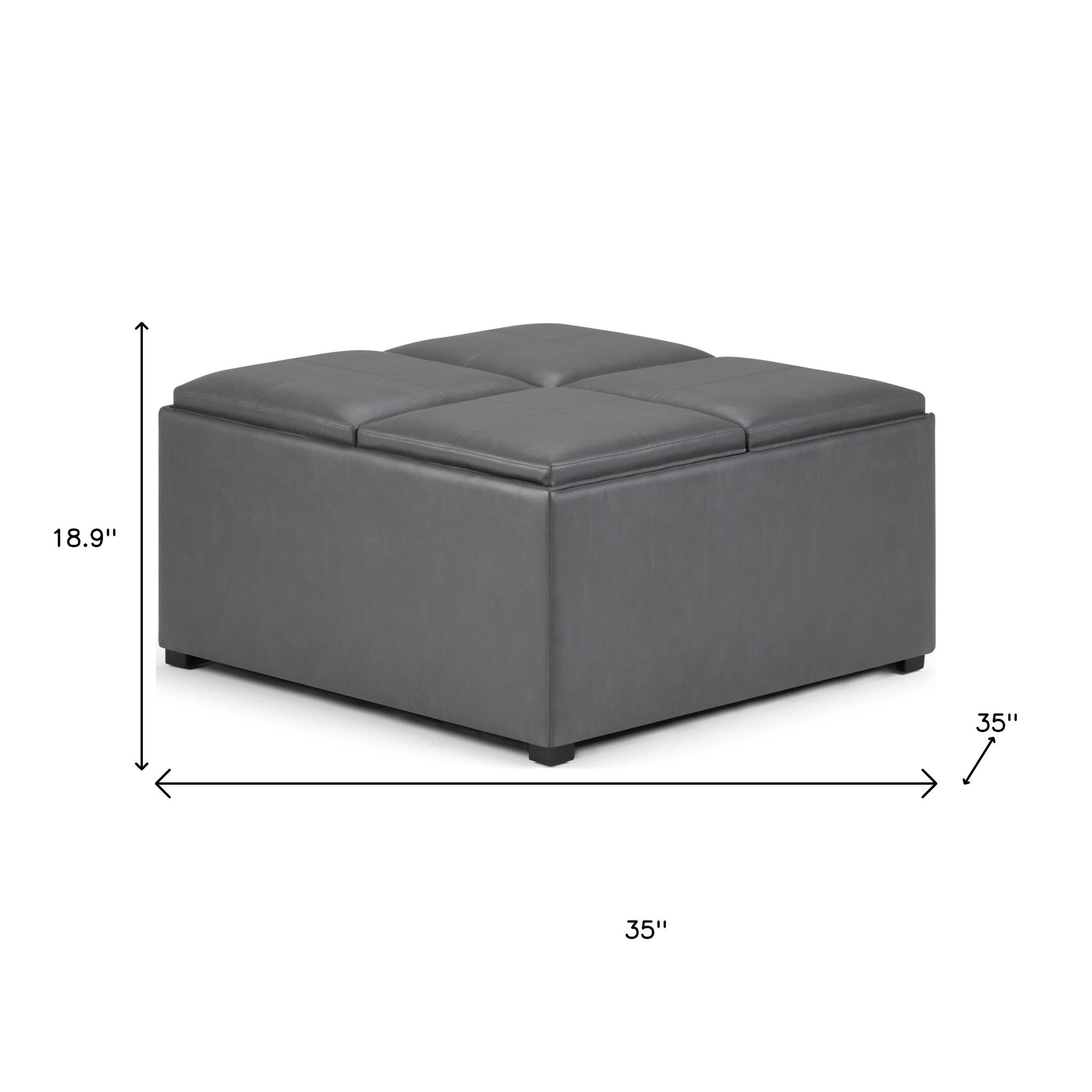 35" Gray and Dark Brown Leather Cocktail Ottoman With Storage - GreatEagleInc