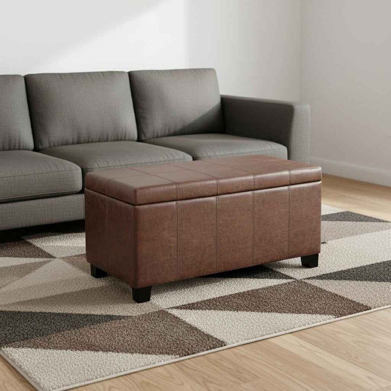 36" Dark Brown and Brown Upholstery Storage Ottoman
