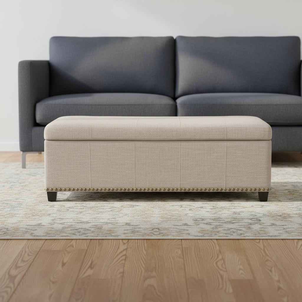 48" Dark Brown and Cafe Noir Upholstery Storage Ottoman