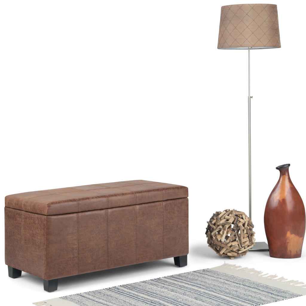 36" Dark Brown and Brown Upholstery Storage Ottoman