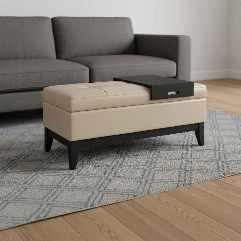 42" Dark Brown and Cream Upholstery Storage Ottoman