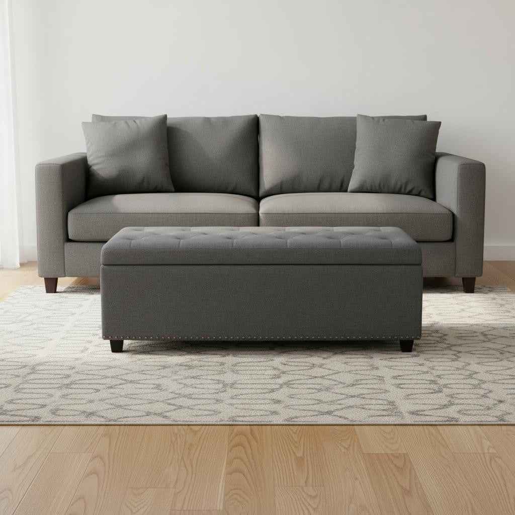 48" Dark Brown and Slate Gray Upholstery Storage Ottoman