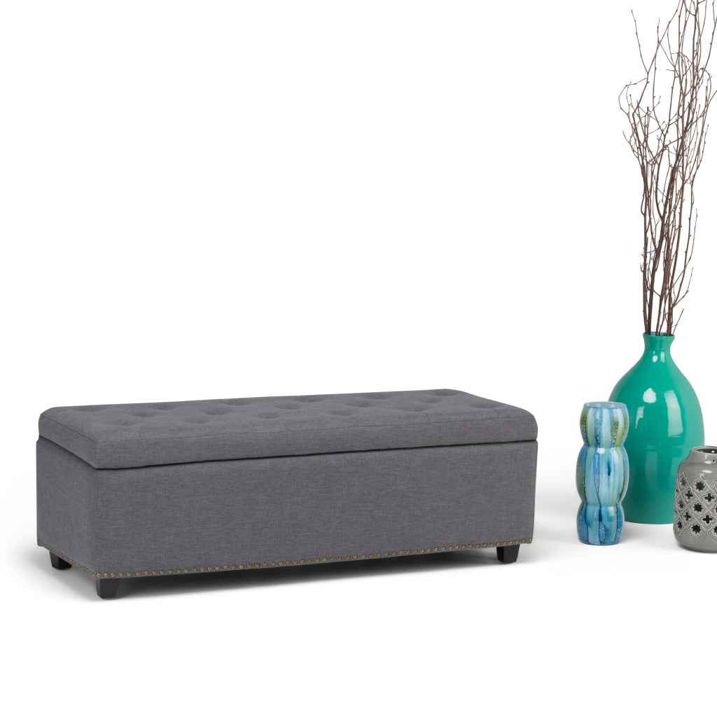 48" Dark Brown and Slate Gray Upholstery Storage Ottoman