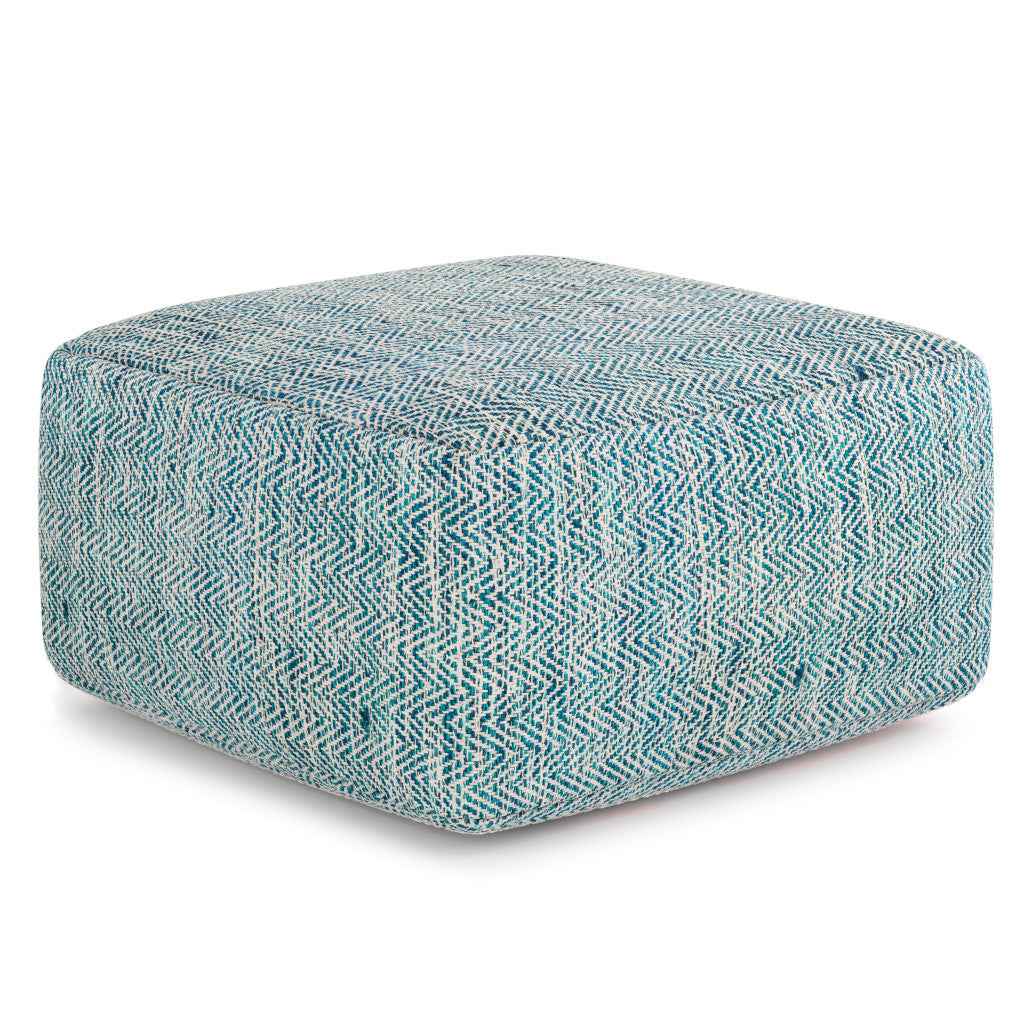 20" Blue Cotton Pouf Ottoman
