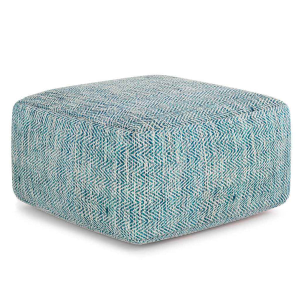 20" Blue Cotton Pouf Ottoman