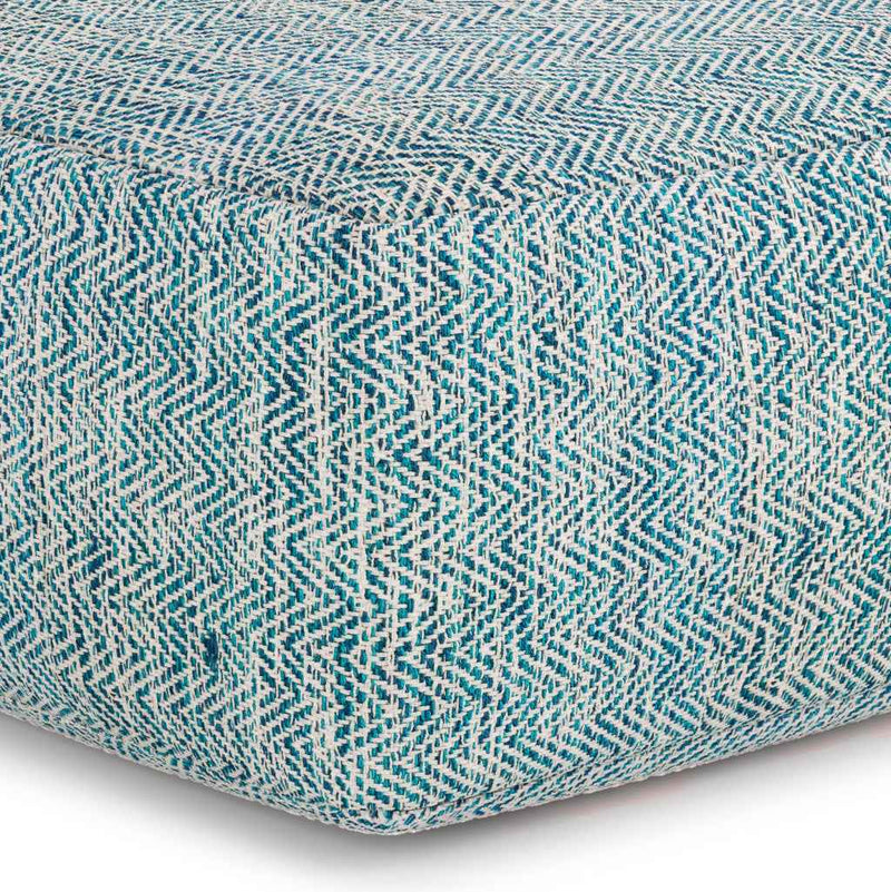 20" Blue Cotton Pouf Ottoman