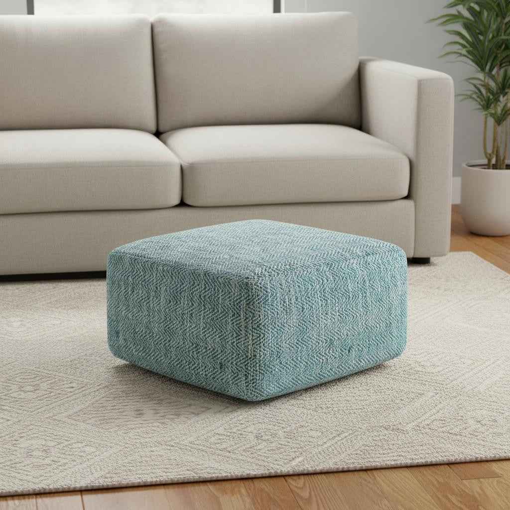 20" Blue Cotton Pouf Ottoman