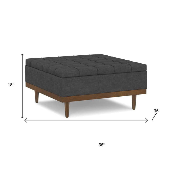 36" Walnut and Slate Gray Upholstery Storage Ottoman
