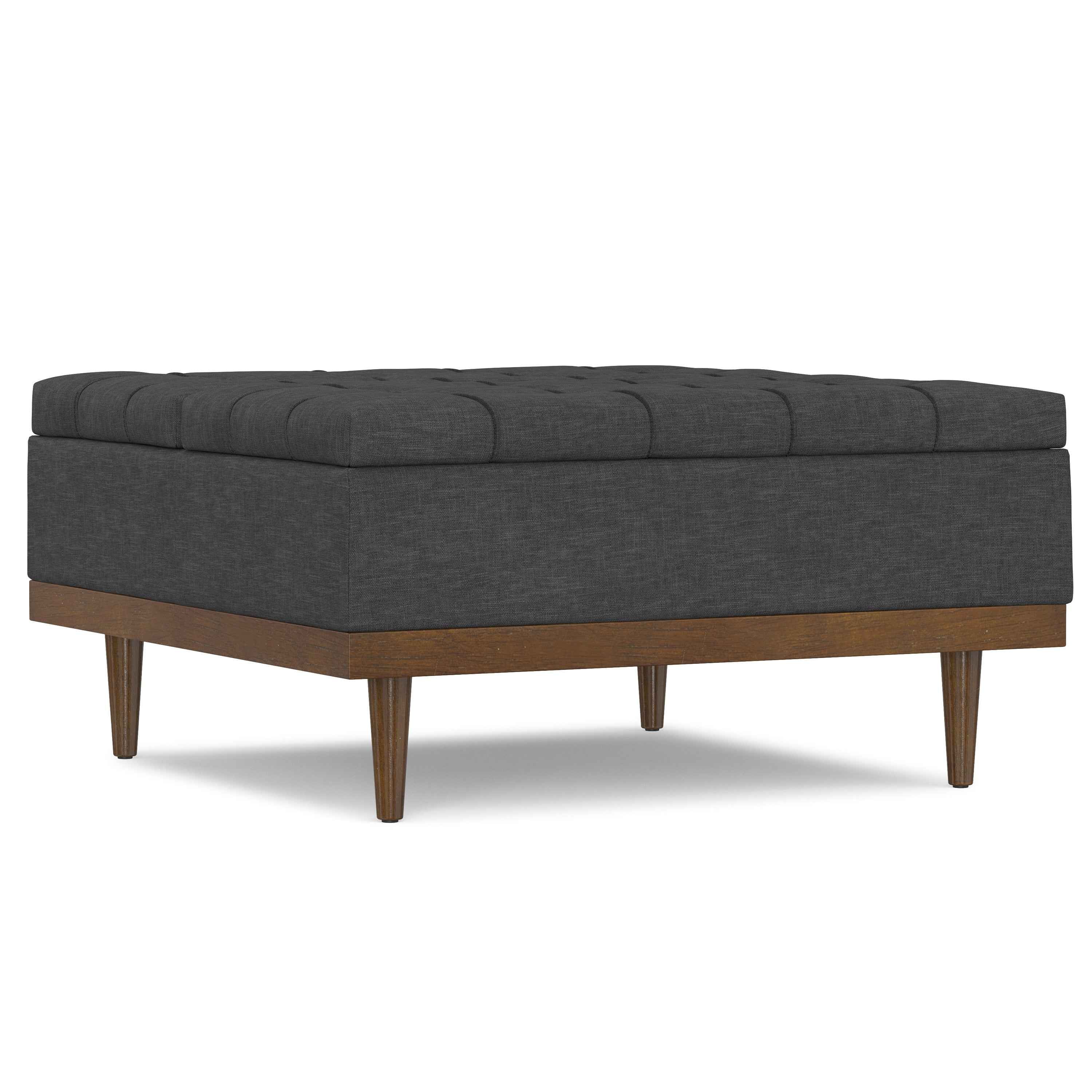 36" Walnut and Slate Gray Upholstery Storage Ottoman