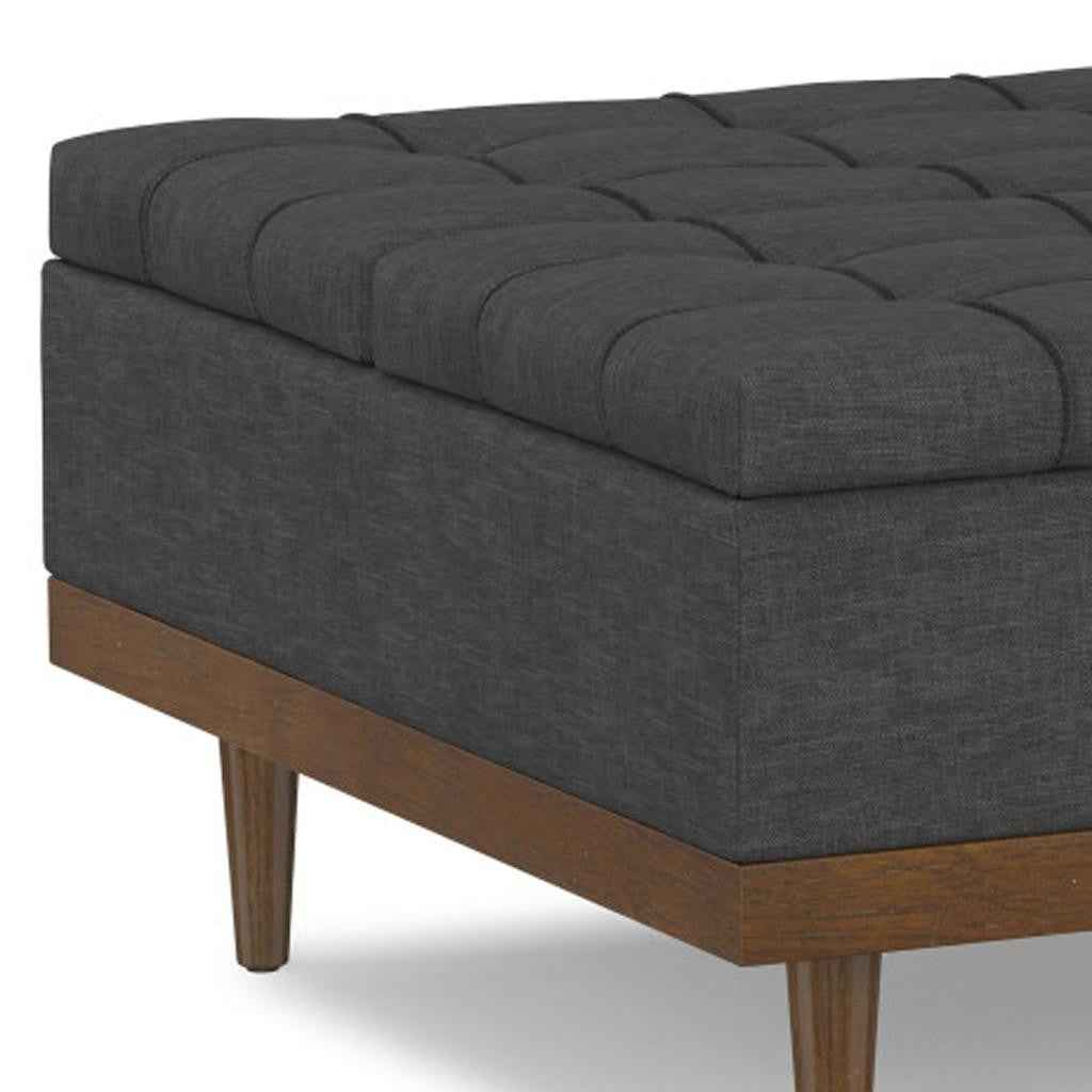 36" Walnut and Slate Gray Upholstery Storage Ottoman