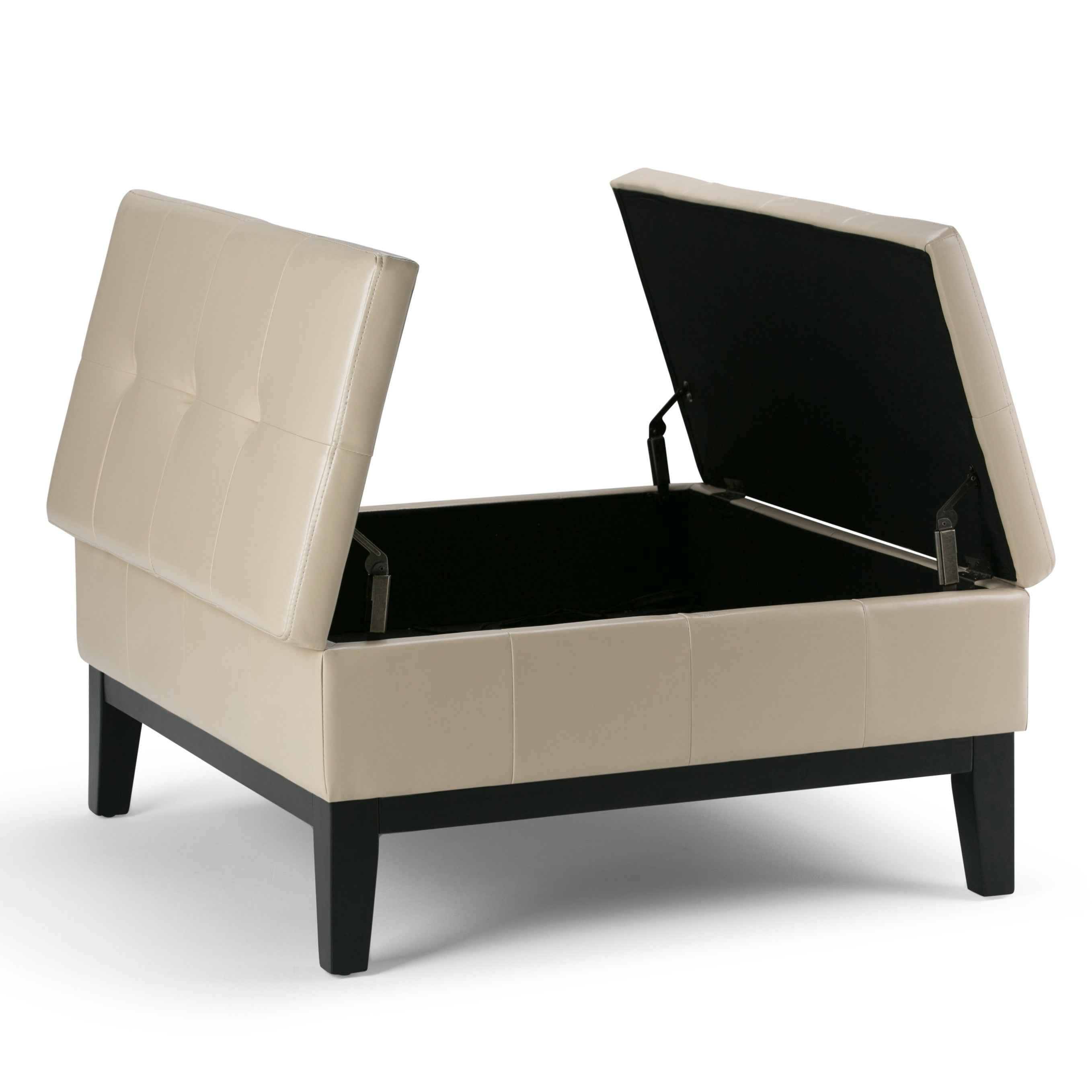 36" Cream and Dark Brown Leather Cocktail Ottoman With Storage