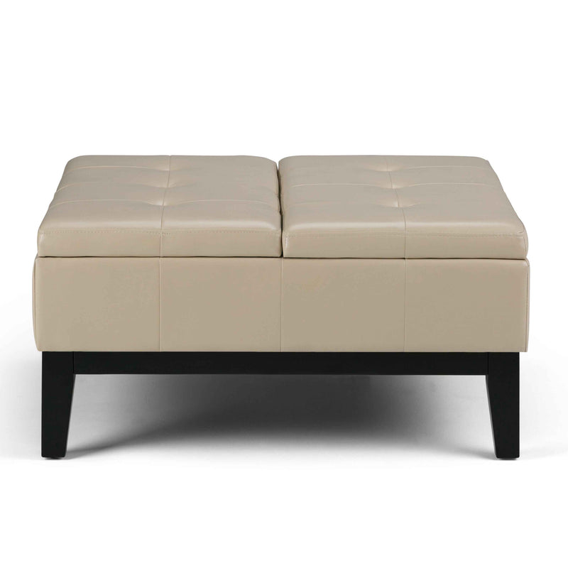 36" Cream and Dark Brown Leather Cocktail Ottoman With Storage