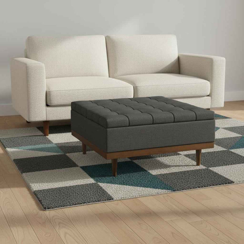 36" Walnut and Slate Gray Upholstery Storage Ottoman