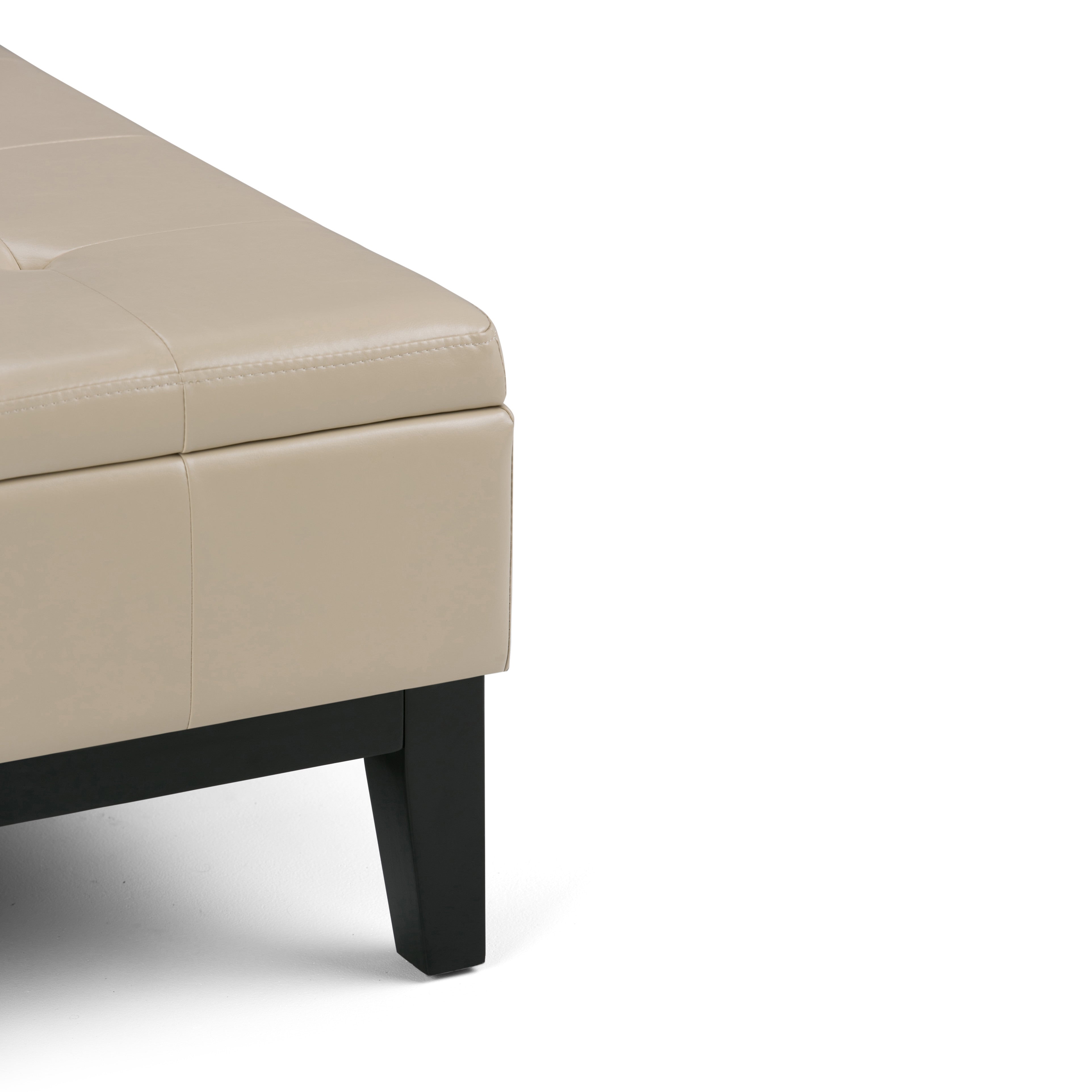 36" Cream and Dark Brown Leather Cocktail Ottoman With Storage - GreatEagleInc