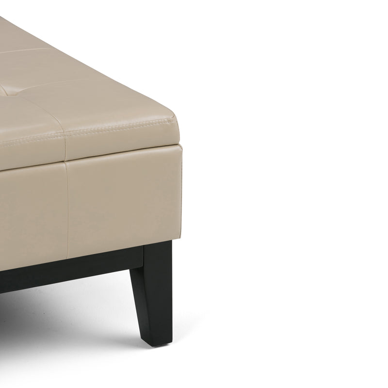 36" Cream and Dark Brown Leather Cocktail Ottoman With Storage - GreatEagleInc