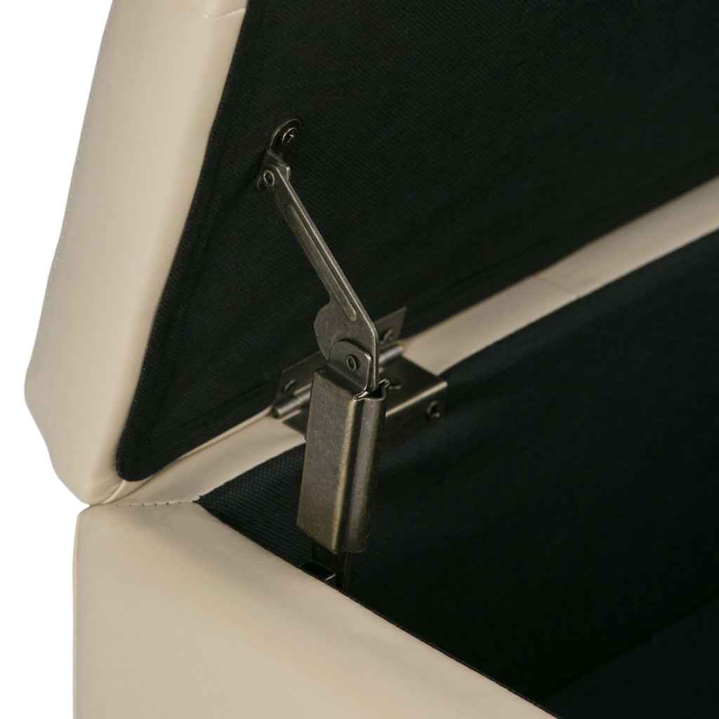 36" Cream and Dark Brown Leather Cocktail Ottoman With Storage