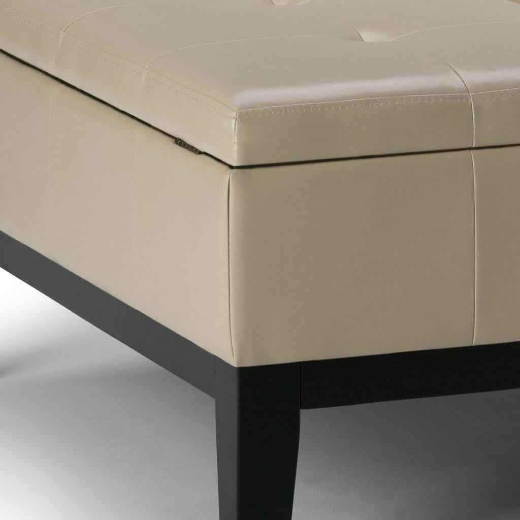 36" Cream and Dark Brown Leather Cocktail Ottoman With Storage
