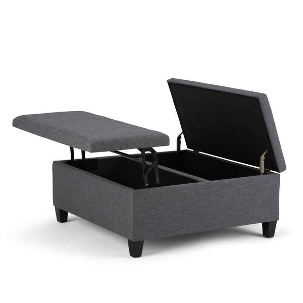 36" Gray and Espresso Fabric Cocktail Ottoman With Storage Default Title