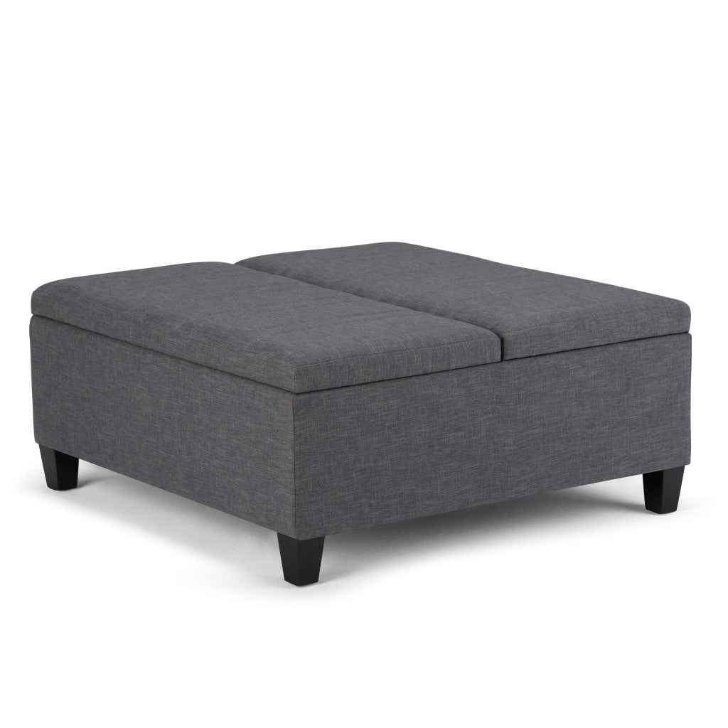 36" Gray and Espresso Fabric Cocktail Ottoman With Storage