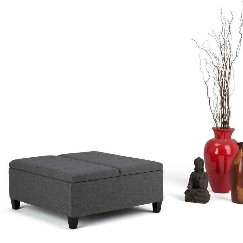 36" Gray and Espresso Fabric Cocktail Ottoman With Storage
