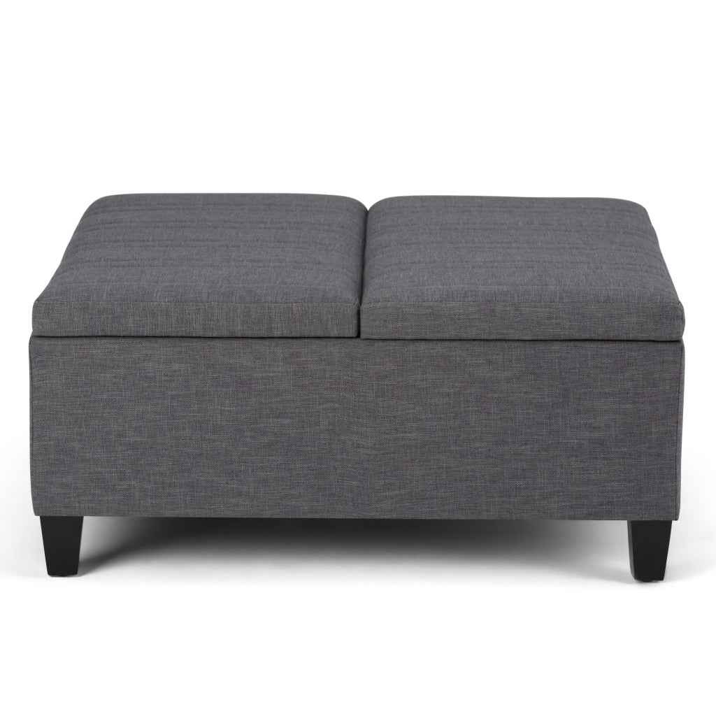 36" Gray and Espresso Fabric Cocktail Ottoman With Storage