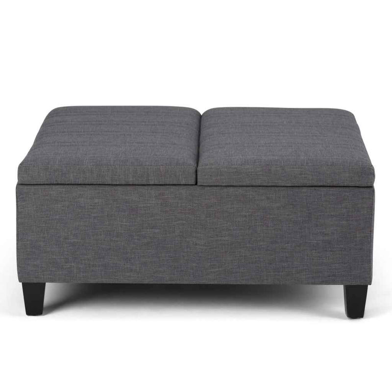 36" Gray and Espresso Fabric Cocktail Ottoman With Storage