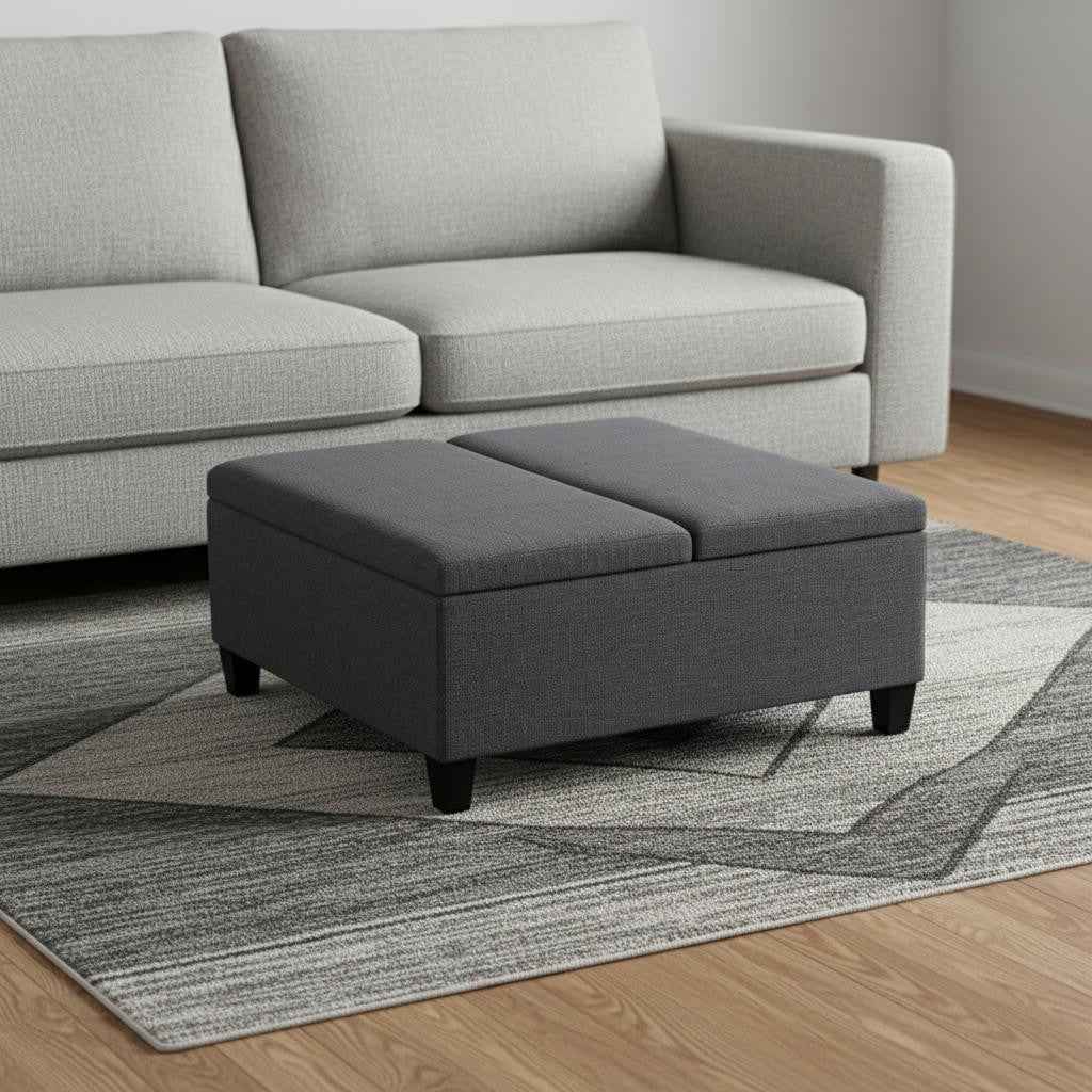 36" Gray and Espresso Fabric Cocktail Ottoman With Storage