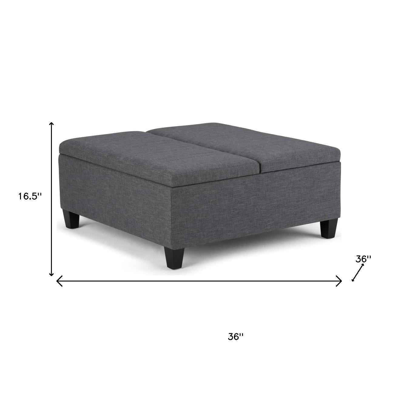 36" Gray and Espresso Fabric Cocktail Ottoman With Storage
