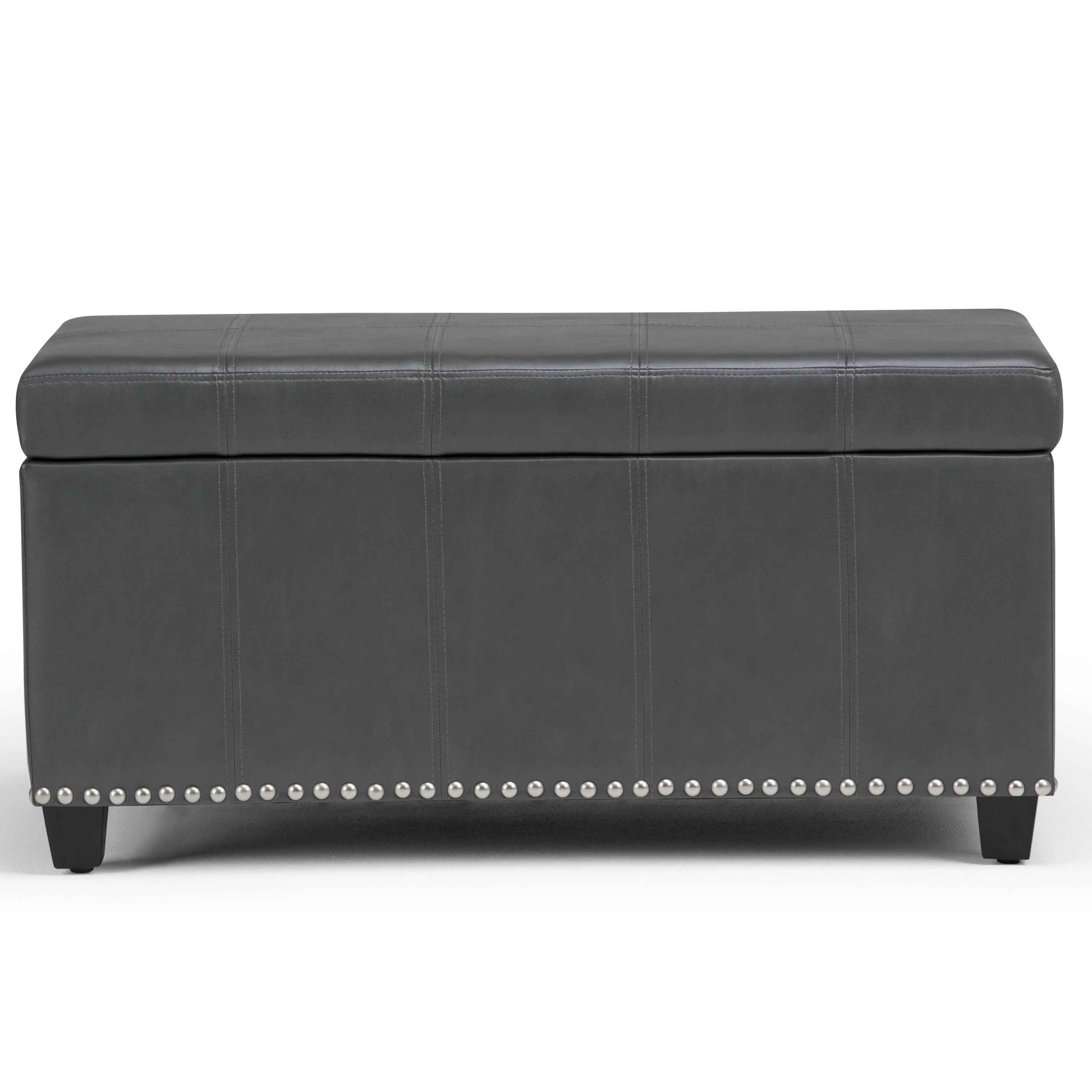 33" Espresso and Gray Upholstery Storage Ottoman