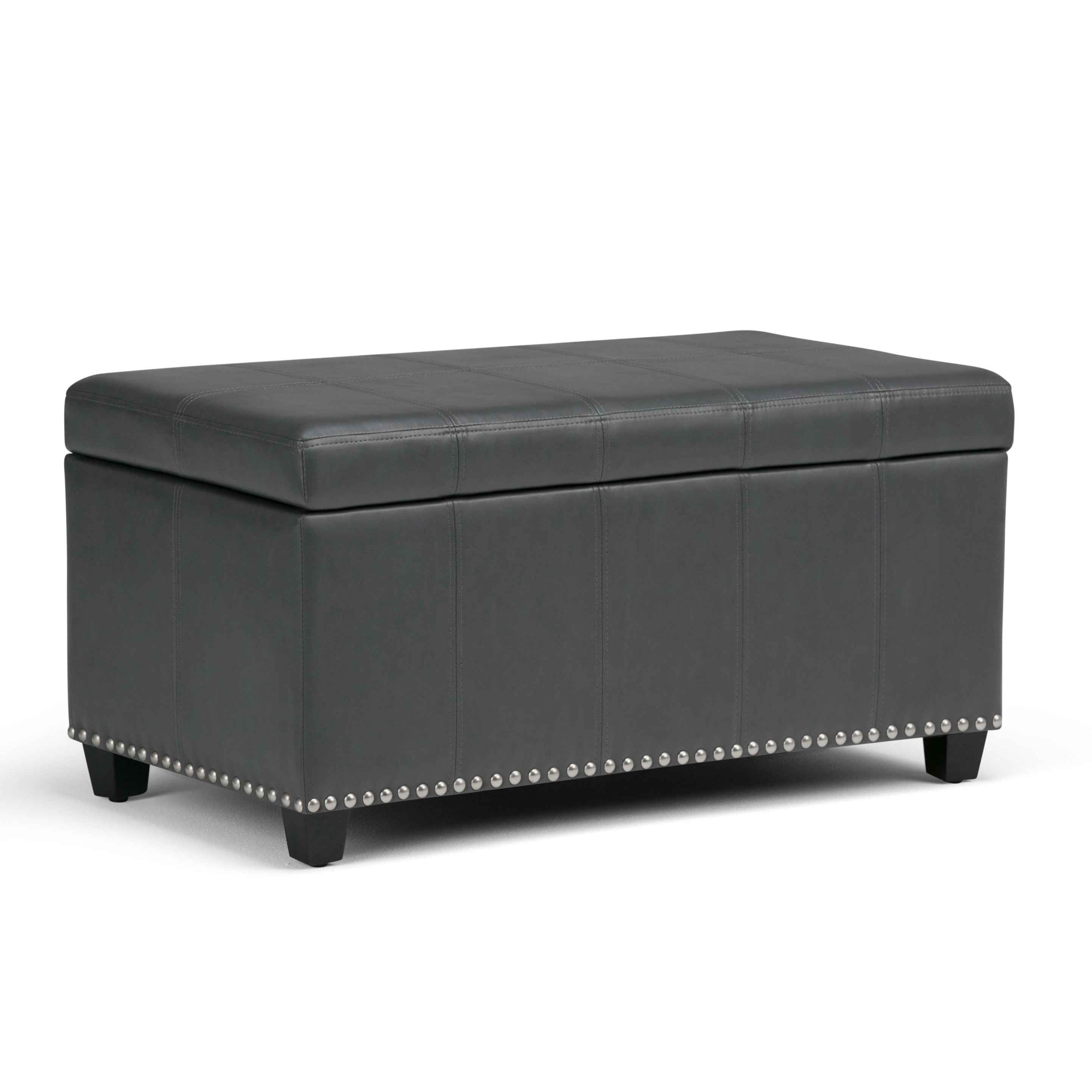33" Espresso and Gray Upholstery Storage Ottoman