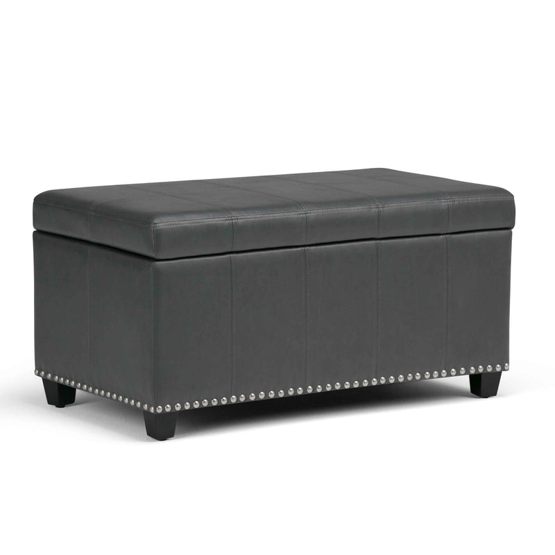 33" Espresso and Gray Upholstery Storage Ottoman
