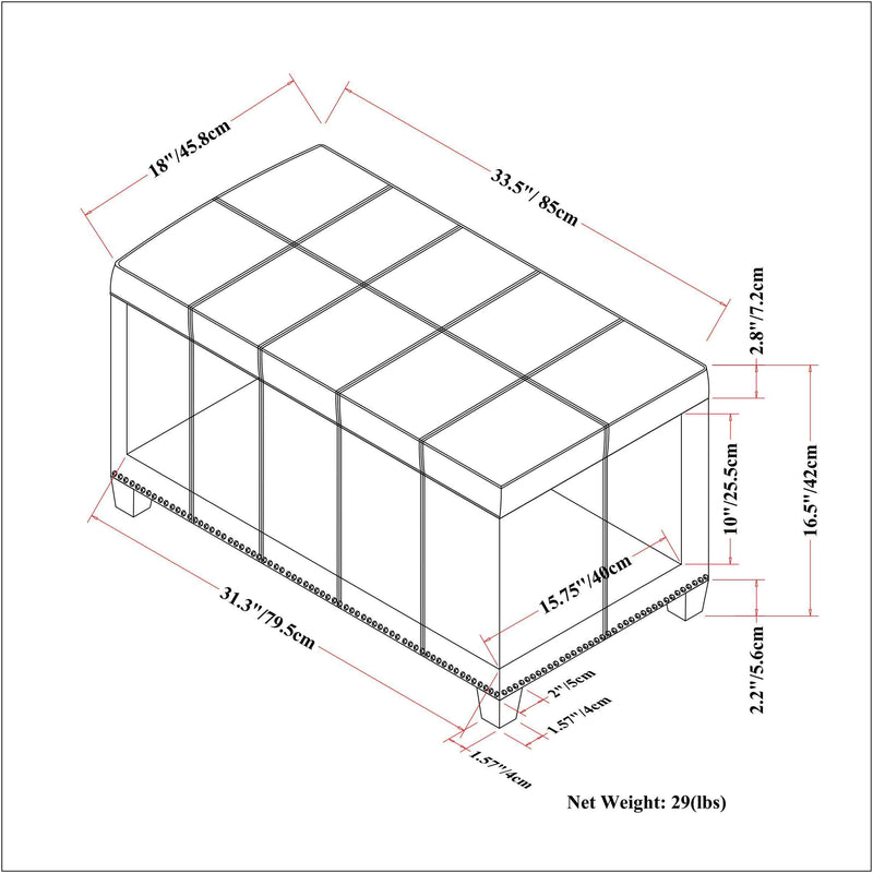 33" Espresso and Gray Upholstery Storage Ottoman