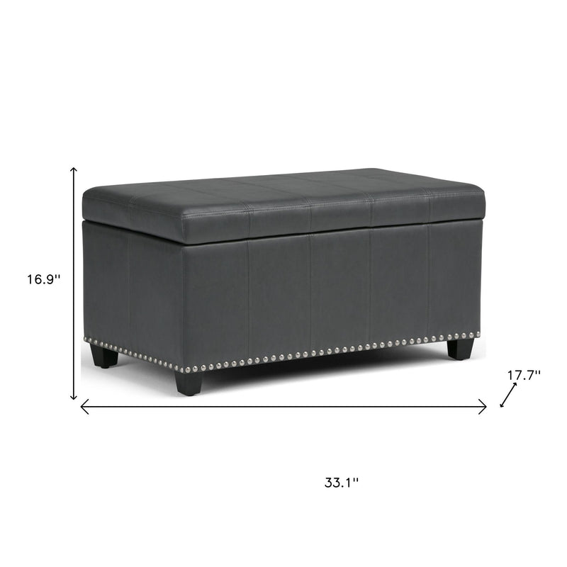 33" Espresso and Gray Upholstery Storage Ottoman - GreatEagleInc