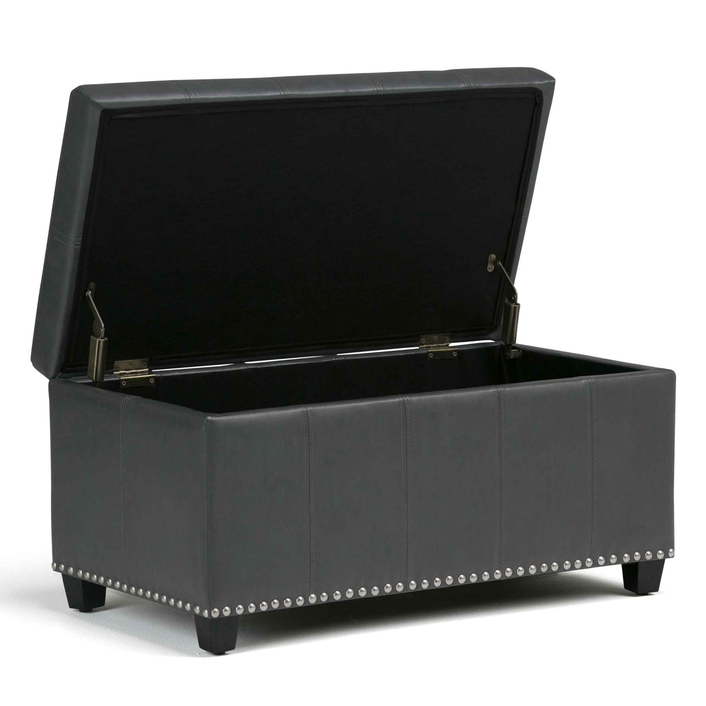 33" Espresso and Gray Upholstery Storage Ottoman