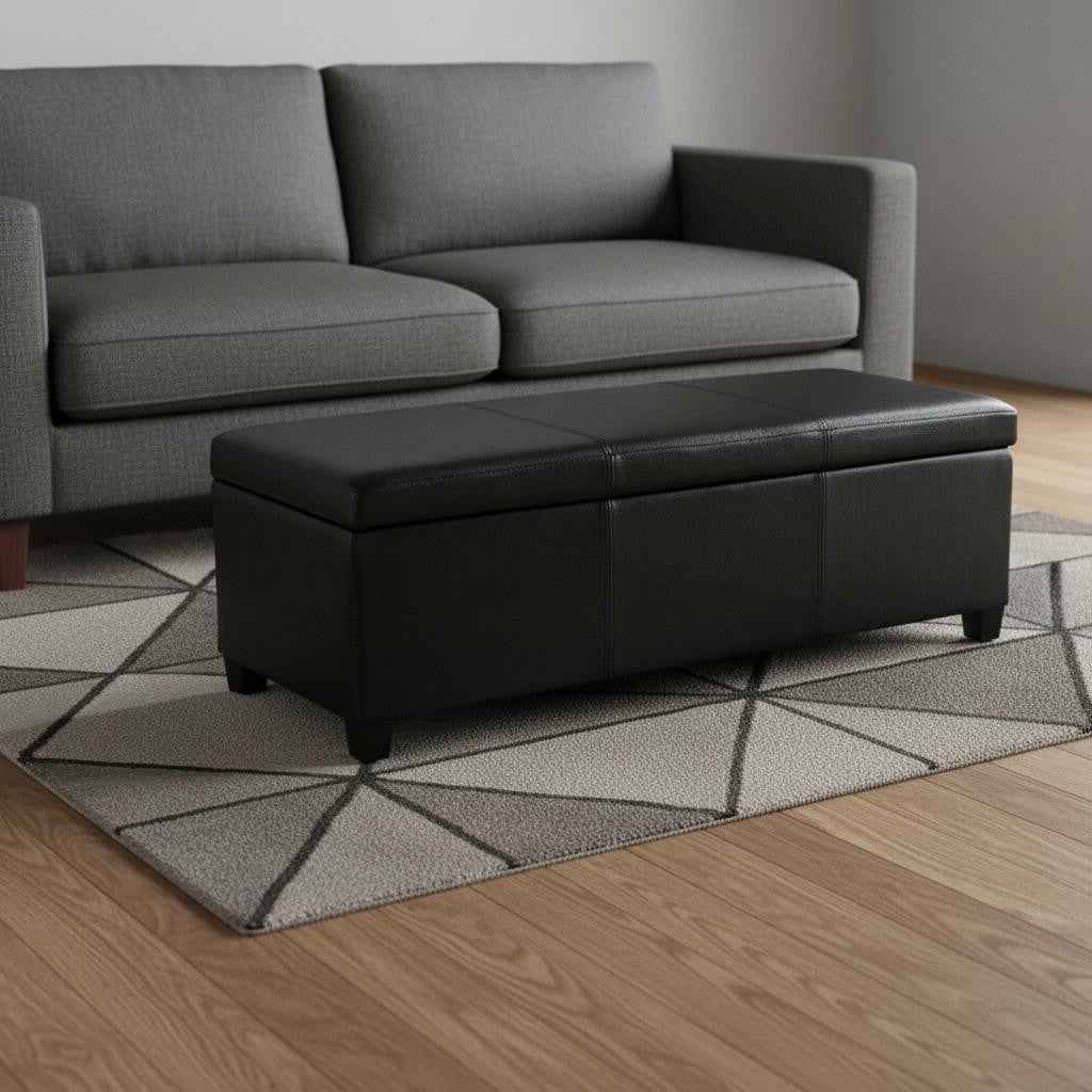 48" Dark Brown and Black Upholstery Storage Ottoman