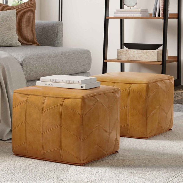 18" Brown Leather Pouf Ottoman