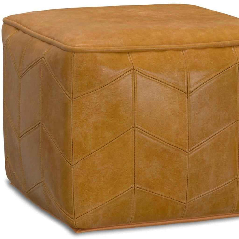 18" Brown Leather Pouf Ottoman