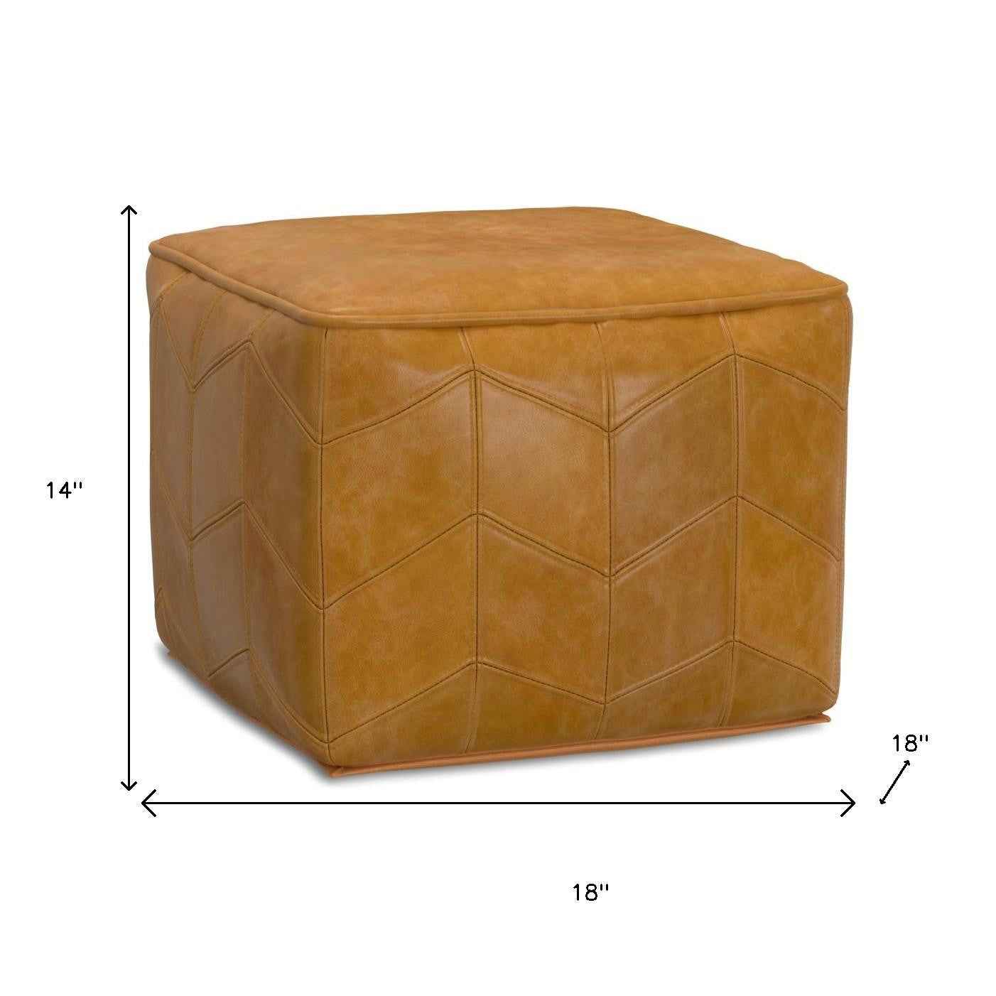 18" Brown Leather Pouf Ottoman